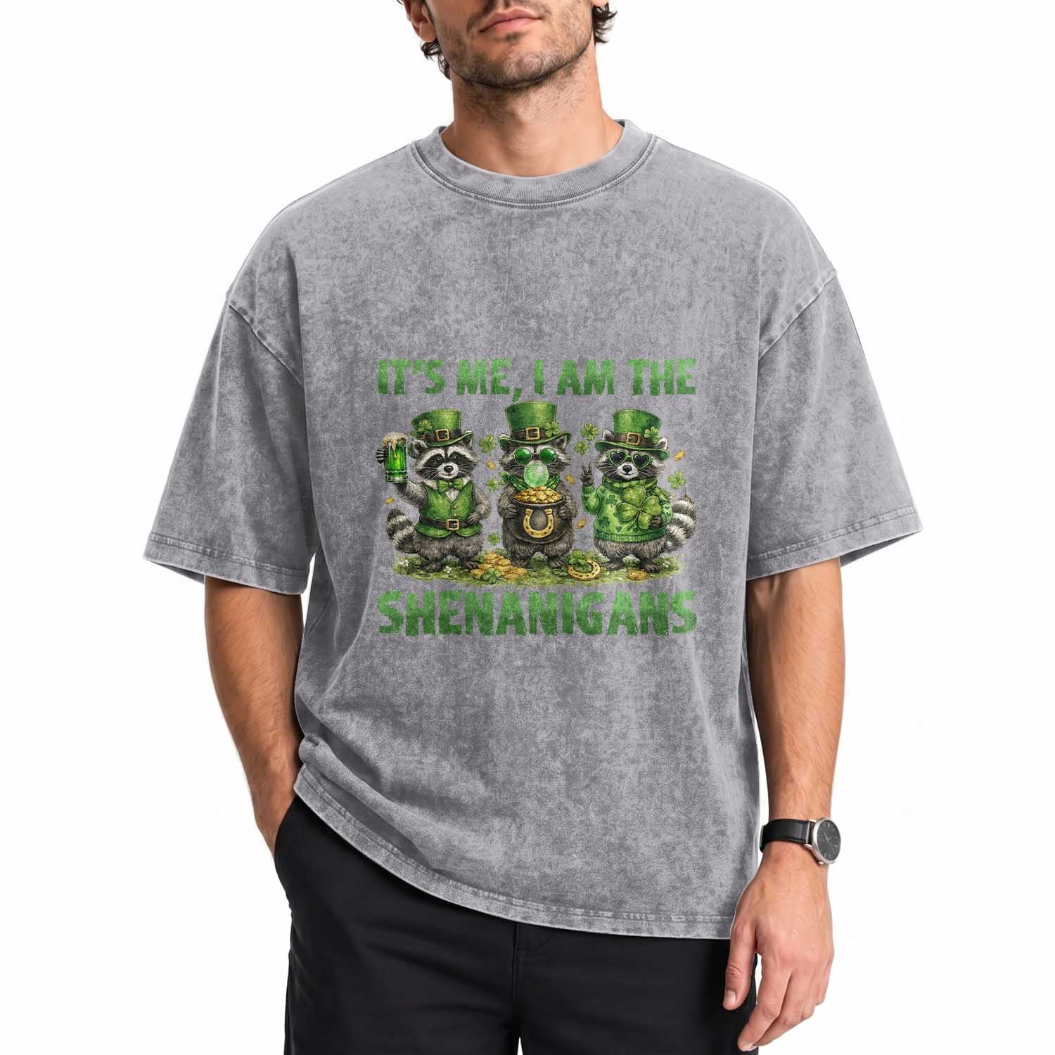 I Am The Shenanigans Washed Cotton T-Shirt Funny Irish Raccoon St Patricks Day