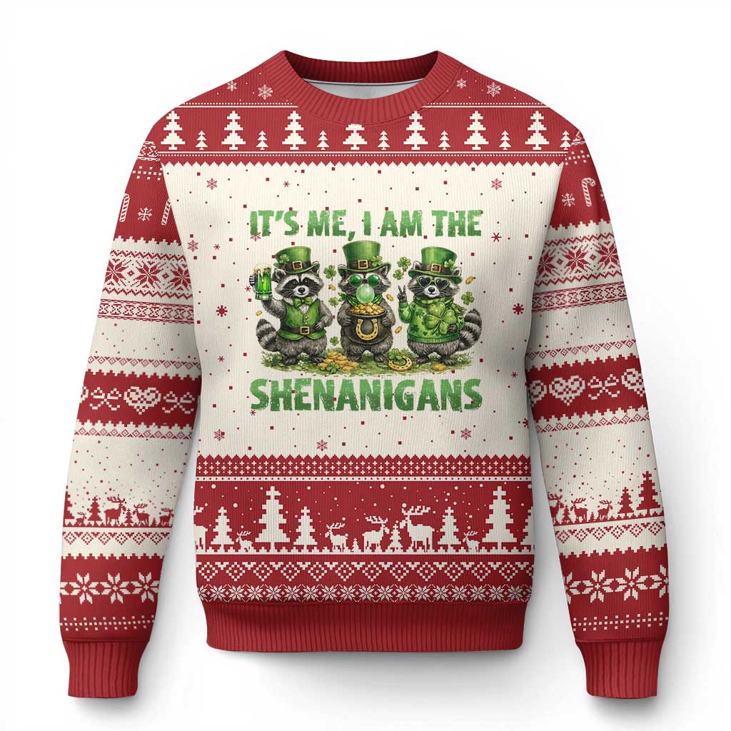 I Am The Shenanigans Ugly Christmas Sweater Funny Irish Raccoon St Patricks Day TS12 Beige Red Print Your Wear