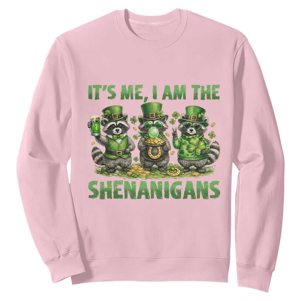 I Am The Shenanigans Sweatshirt Funny Irish Raccoon St Patricks Day TS12 Light Pink Print Your Wear