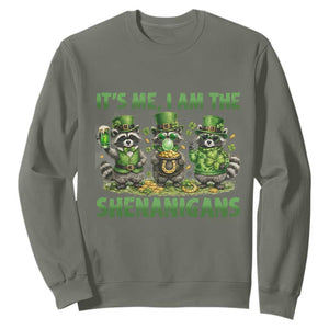 I Am The Shenanigans Sweatshirt Funny Irish Raccoon St Patricks Day TS12 Military Green Print Your Wear