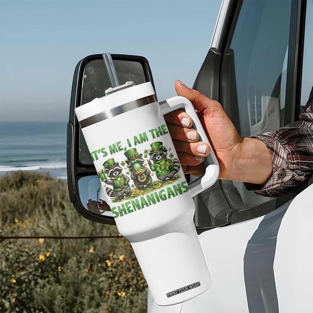 I Am The Shenanigans Tumbler With Handle Funny Irish Raccoon St Patricks Day TS12 Print Your Wear