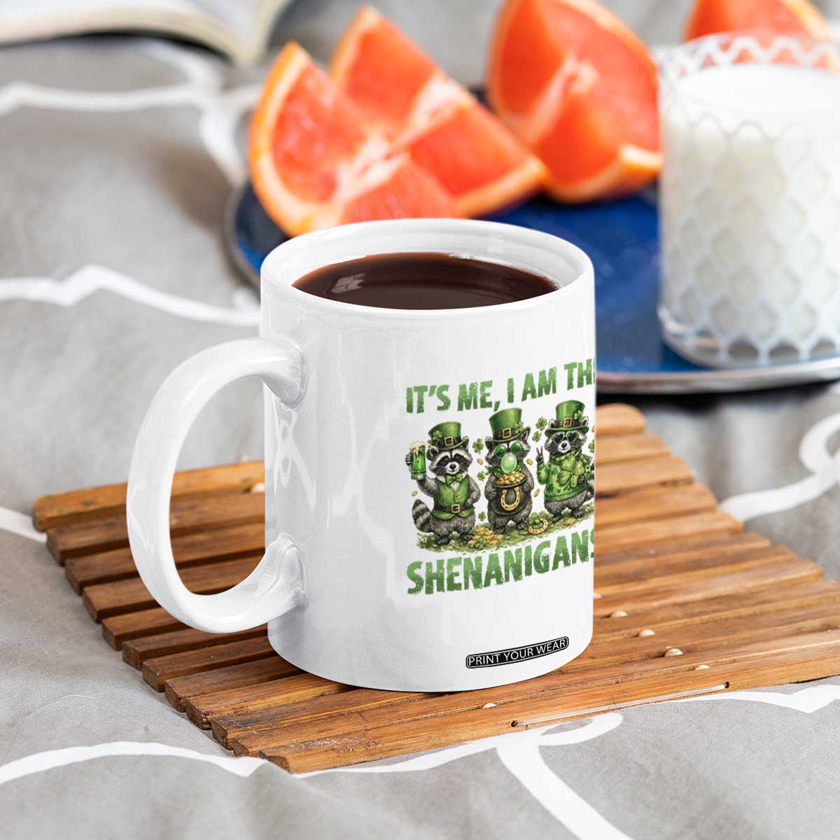 I Am The Shenanigans Coffee Mug Funny Irish Raccoon St Patricks Day TS12 Print Your Wear