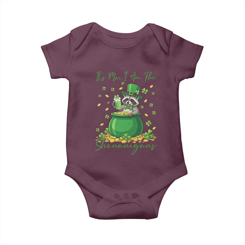I Am The Shenanigans Baby Onesie Funny Irish Raccoon TS12 Maroon Print Your Wear