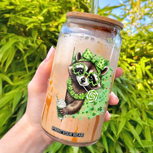 Funny Raccoon St Patricks Day Glass Can Irish Party Animal Gift TS12 White Print Your Wear
