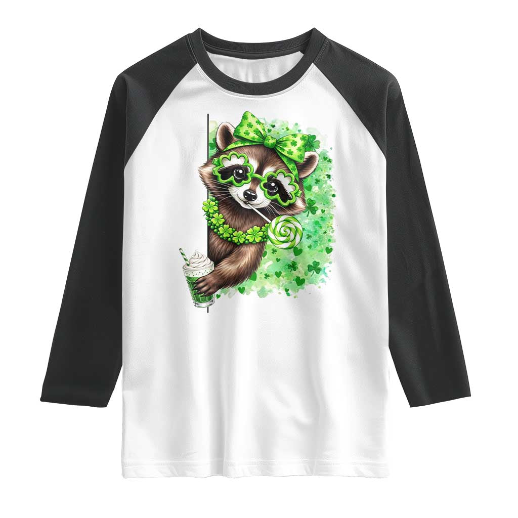 Funny Raccoon St Patricks Day Raglan Shirt Irish Party Animal Gift TS12 White Black Print Your Wear