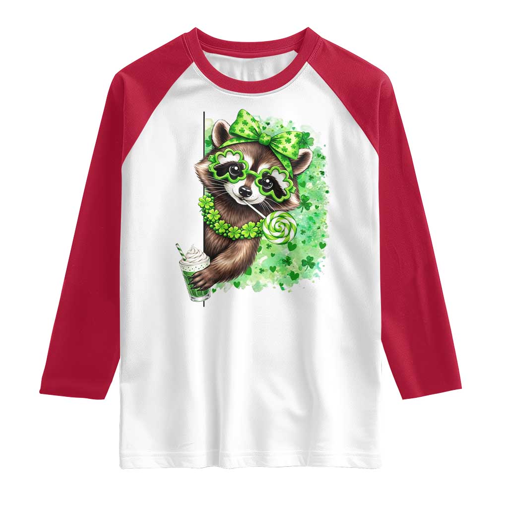 Funny Raccoon St Patricks Day Raglan Shirt Irish Party Animal Gift TS12 White Red Print Your Wear