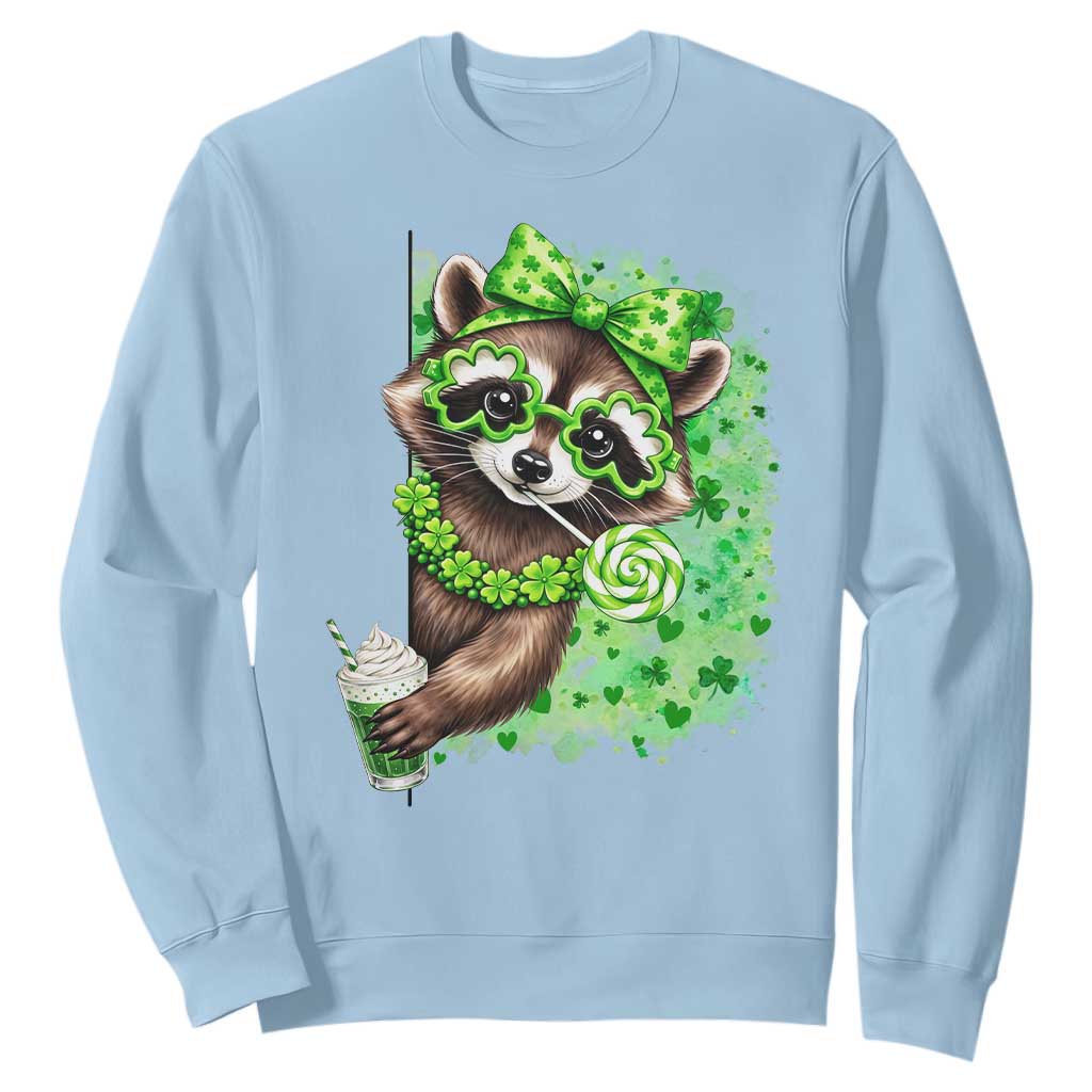 Funny Raccoon St Patricks Day Sweatshirt Irish Party Animal Gift TS12 Light Blue Print Your Wear