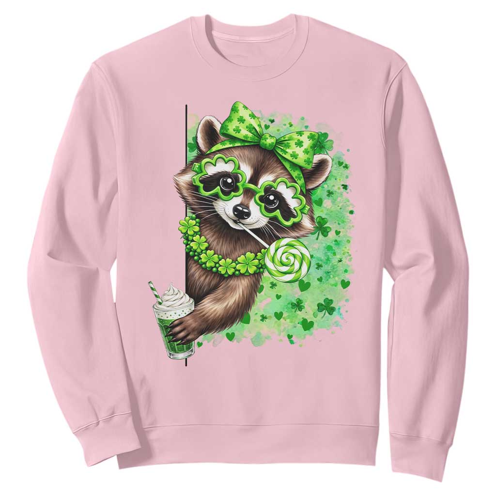 Funny Raccoon St Patricks Day Sweatshirt Irish Party Animal Gift TS12 Light Pink Print Your Wear