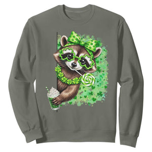 Funny Raccoon St Patricks Day Sweatshirt Irish Party Animal Gift TS12 Military Green Print Your Wear