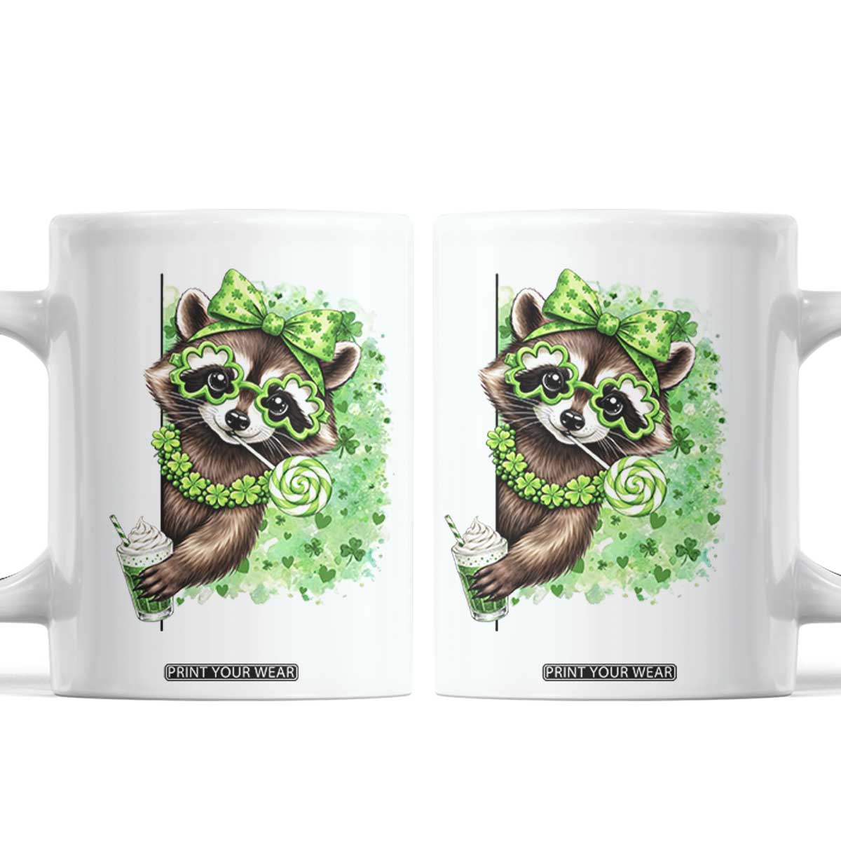 Funny Raccoon St Patricks Day Coffee Mug Irish Party Animal Gift TS12 White Print Your Wear