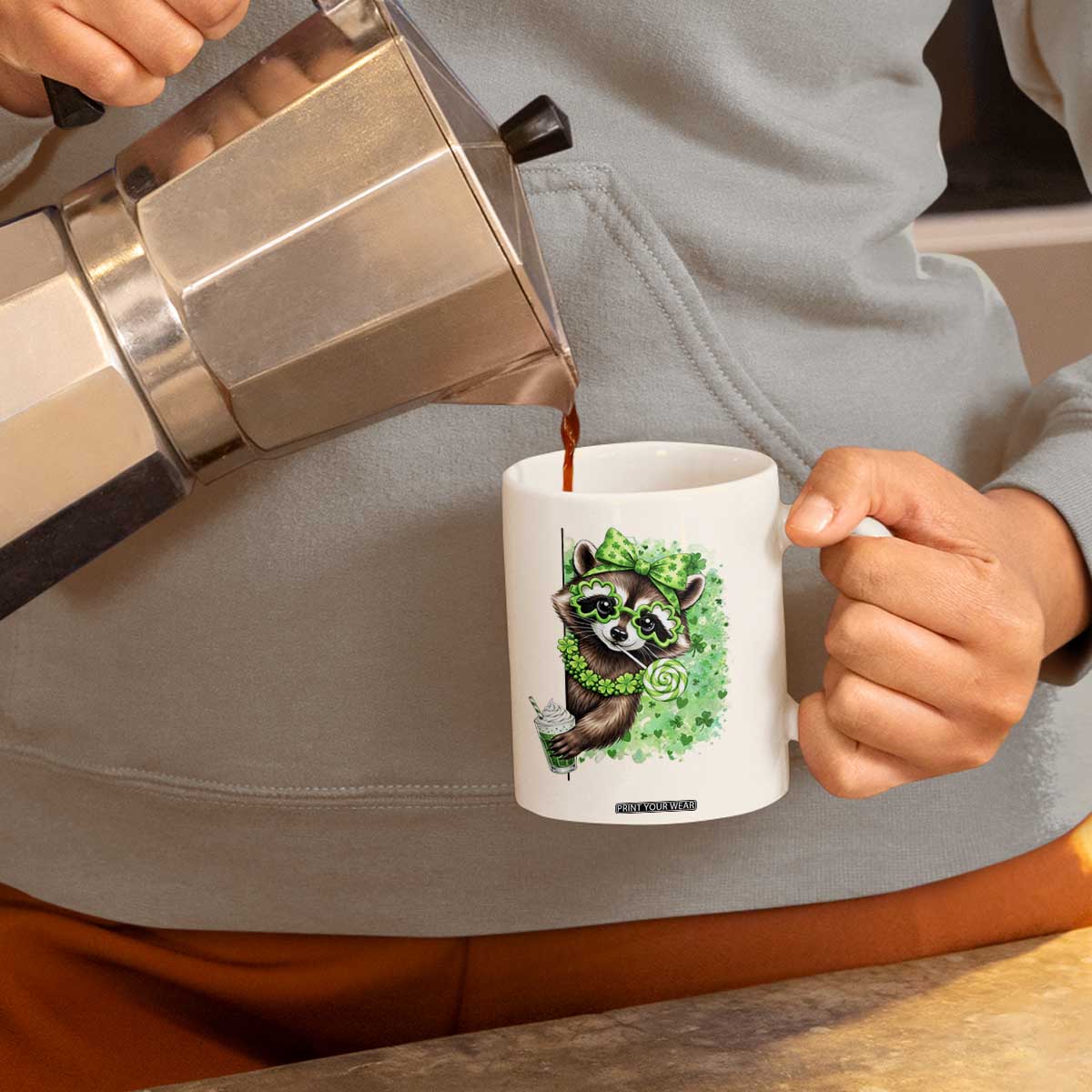 Funny Raccoon St Patricks Day Coffee Mug Irish Party Animal Gift TS12 Print Your Wear