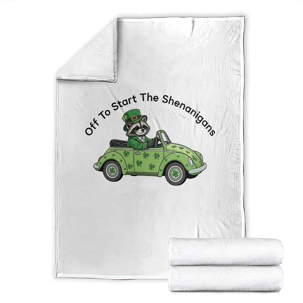Off To Start The Shenanigans Throw Blanket Funny Irish Raccoon TS12 White Print Your Wear