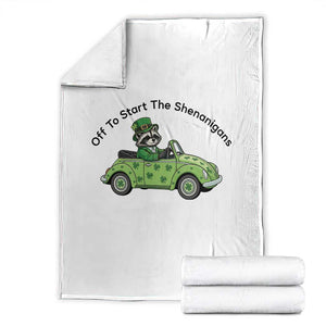 Off To Start The Shenanigans Throw Blanket Funny Irish Raccoon TS12 White Print Your Wear