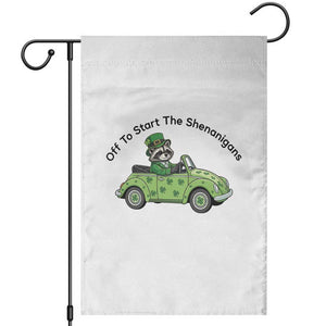 Off To Start The Shenanigans Garden Flag Funny Irish Raccoon TS12 White Print Your Wear