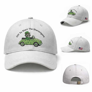 Off To Start The Shenanigans Baseball Cap Funny Irish Raccoon TS12 Baseball Cap Universal Fit White Print Your Wear