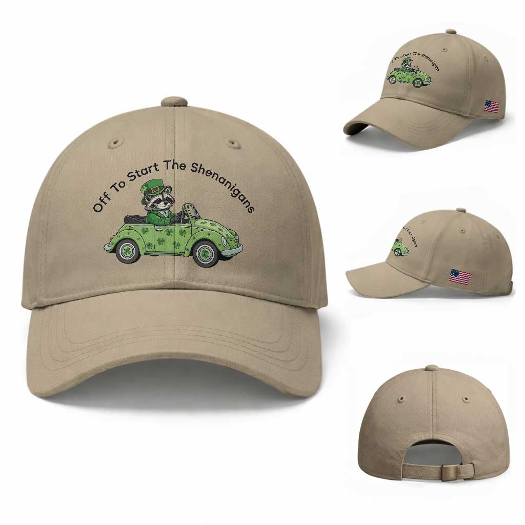 Off To Start The Shenanigans Baseball Cap Funny Irish Raccoon TS12 Baseball Cap Universal Fit Khaki Print Your Wear