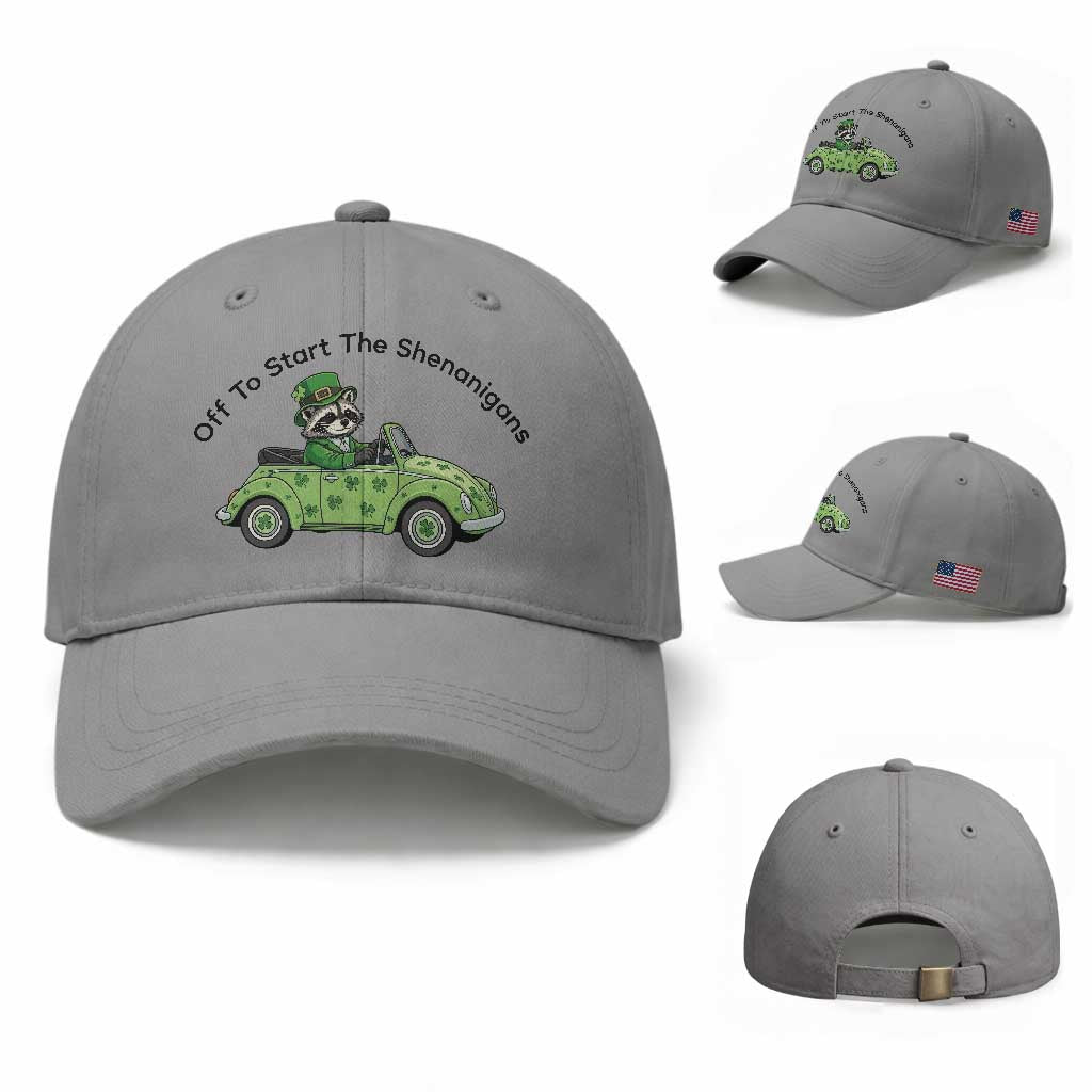 Off To Start The Shenanigans Baseball Cap Funny Irish Raccoon TS12 Baseball Cap Universal Fit Sport Gray Print Your Wear