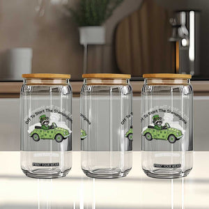 Off To Start The Shenanigans Glass Can Funny Irish Raccoon TS12 Print Your Wear