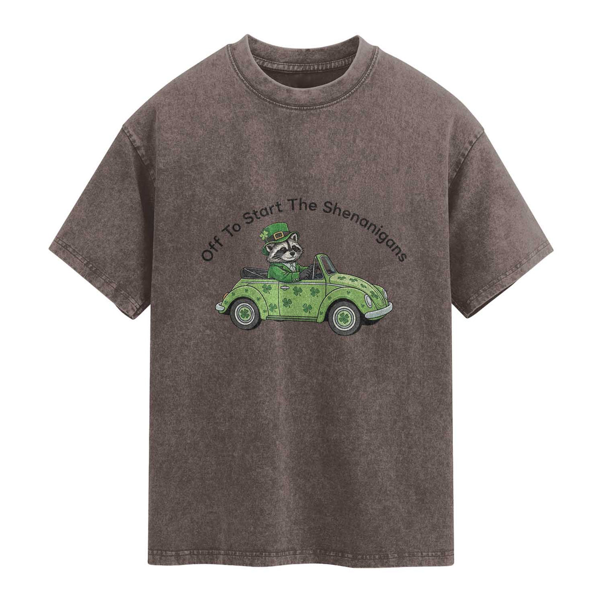 Off To Start The Shenanigans Washed Cotton T-Shirt Funny Irish Raccoon