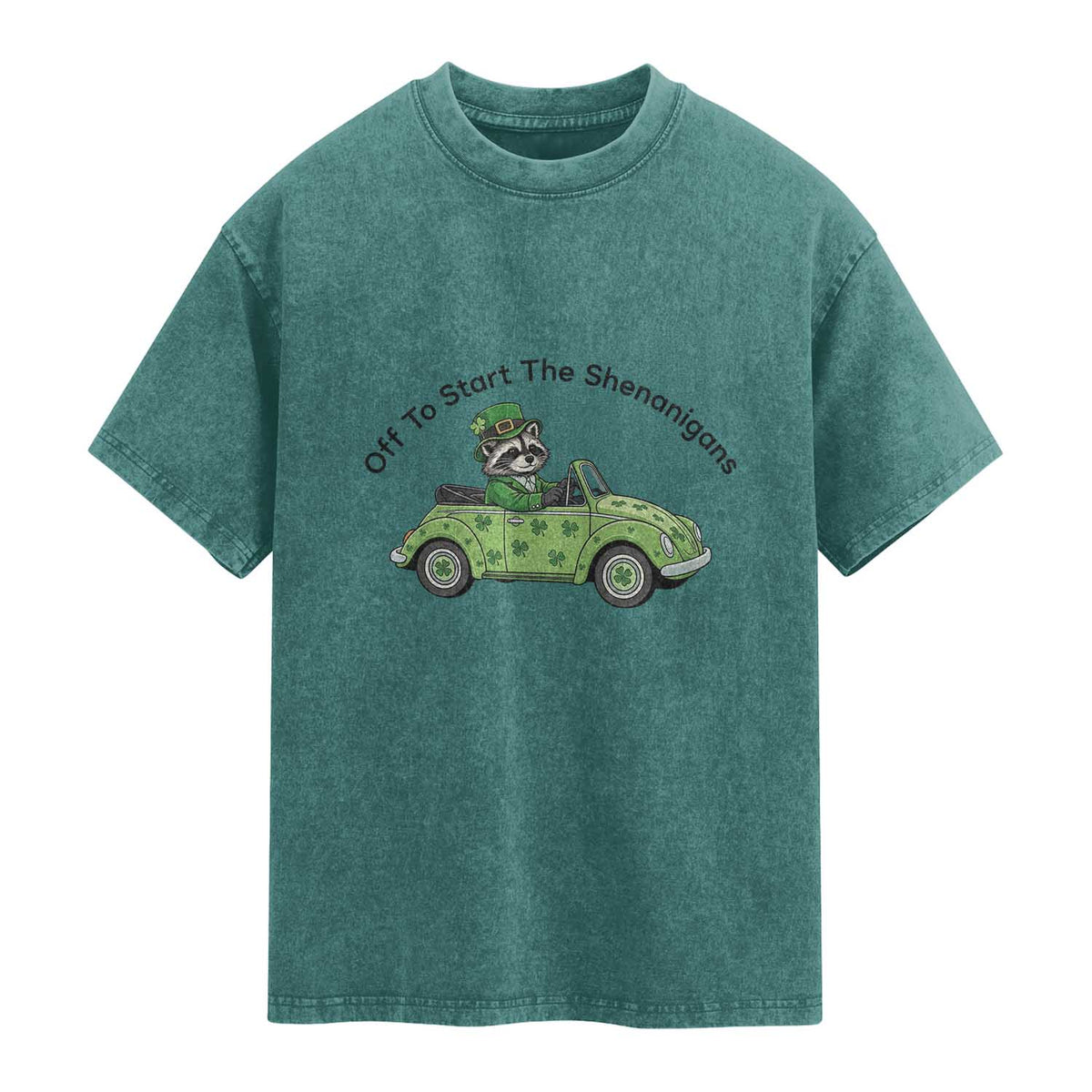Off To Start The Shenanigans Washed Cotton T-Shirt Funny Irish Raccoon