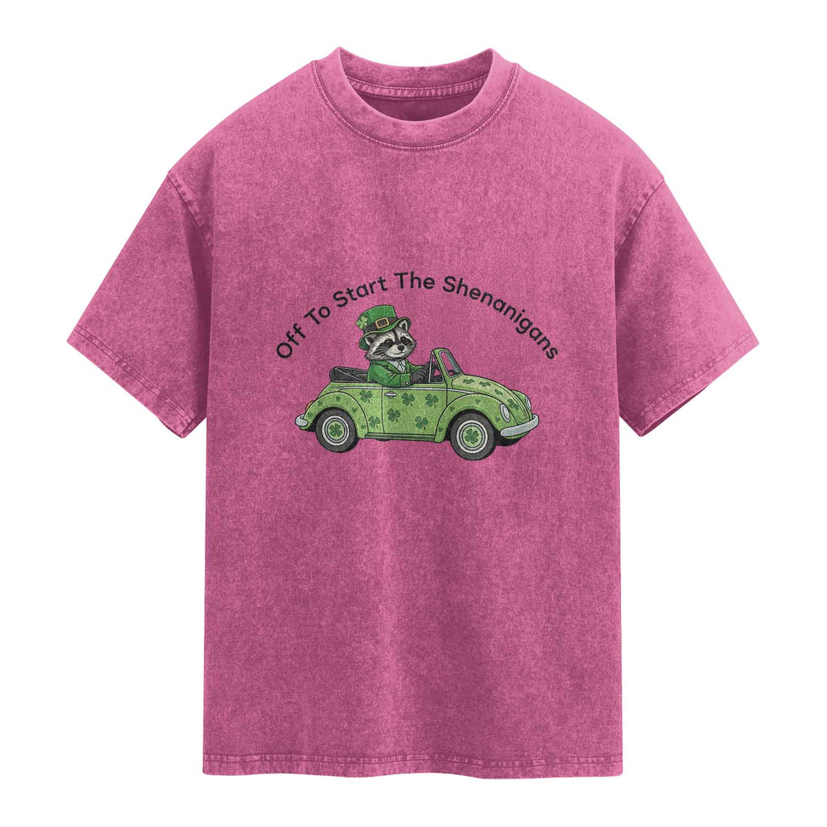 Off To Start The Shenanigans Washed Cotton T-Shirt Funny Irish Raccoon