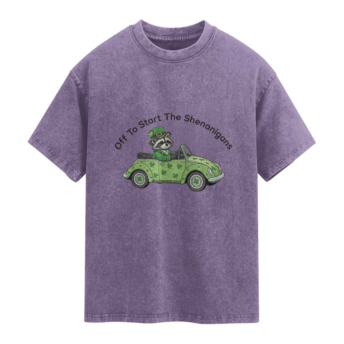 Off To Start The Shenanigans Washed Cotton T-Shirt Funny Irish Raccoon