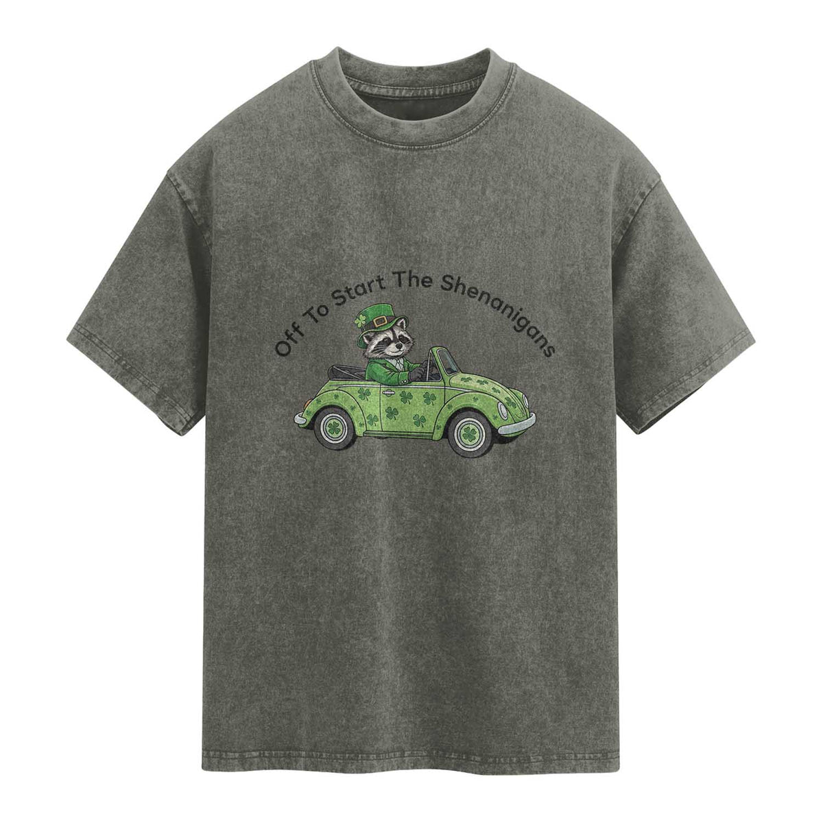 Off To Start The Shenanigans Washed Cotton T-Shirt Funny Irish Raccoon