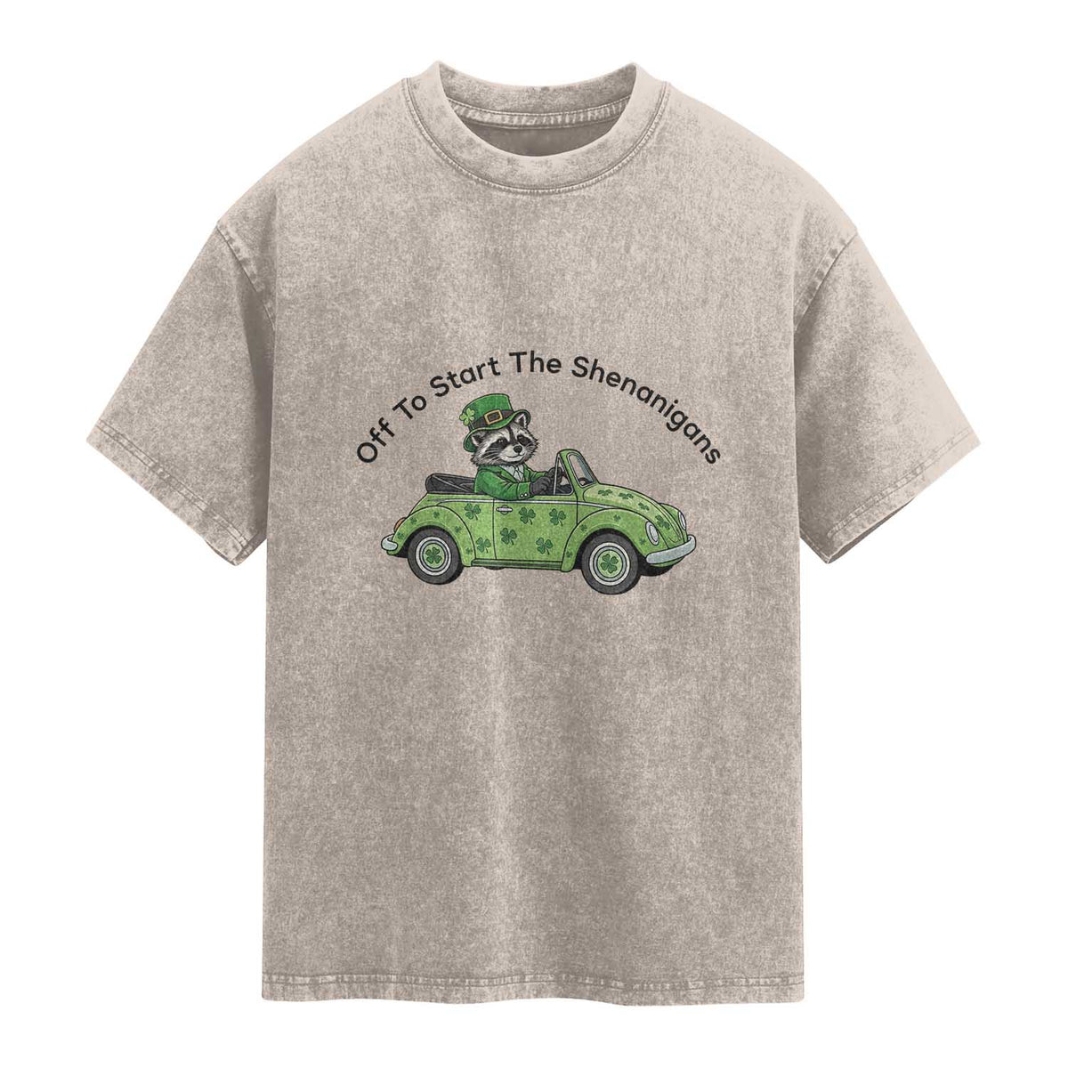 Off To Start The Shenanigans Washed Cotton T-Shirt Funny Irish Raccoon
