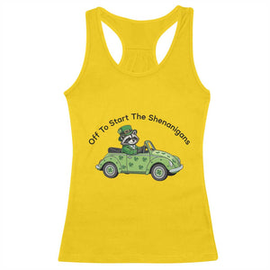 Off To Start The Shenanigans Racerback Tank Top Funny Irish Raccoon TS12 Daisy Print Your Wear