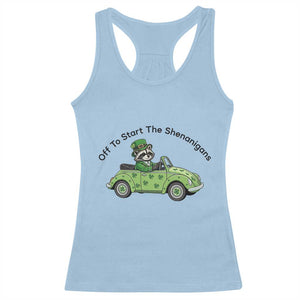 Off To Start The Shenanigans Racerback Tank Top Funny Irish Raccoon TS12 Light Blue Print Your Wear