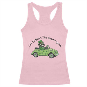 Off To Start The Shenanigans Racerback Tank Top Funny Irish Raccoon TS12 Light Pink Print Your Wear