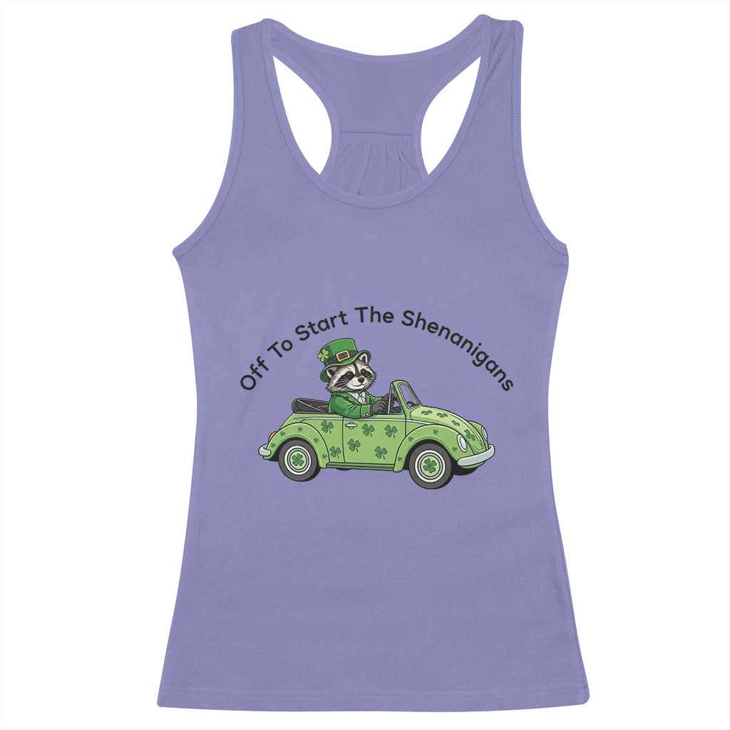 Off To Start The Shenanigans Racerback Tank Top Funny Irish Raccoon TS12 Violet Print Your Wear