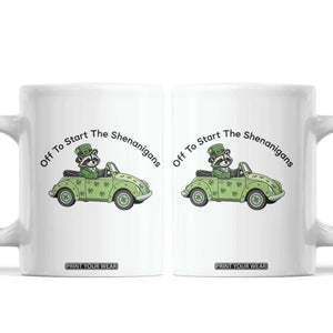 Off To Start The Shenanigans Coffee Mug Funny Irish Raccoon TS12 White Print Your Wear
