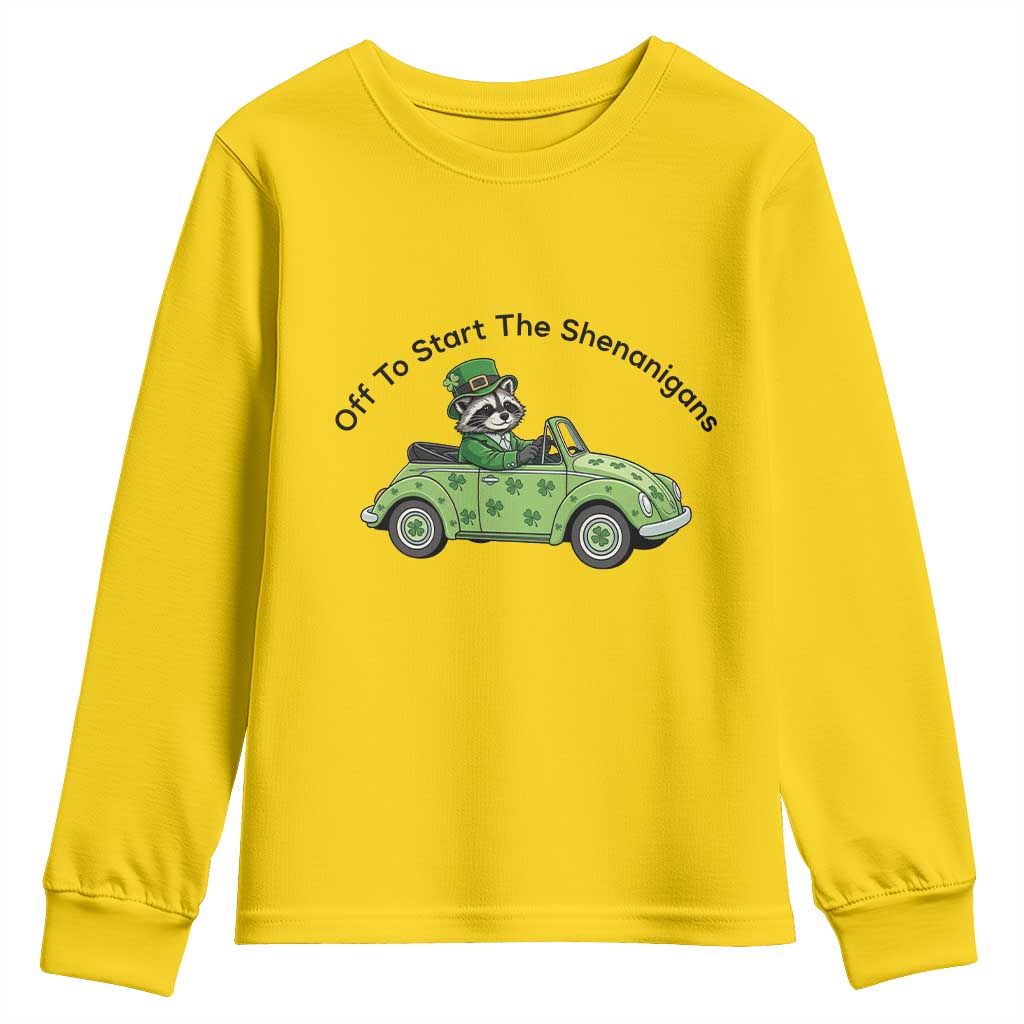Off To Start The Shenanigans Youth Sweatshirt Funny Irish Raccoon TS12 Daisy Print Your Wear