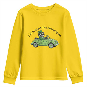 Off To Start The Shenanigans Youth Sweatshirt Funny Irish Raccoon TS12 Daisy Print Your Wear