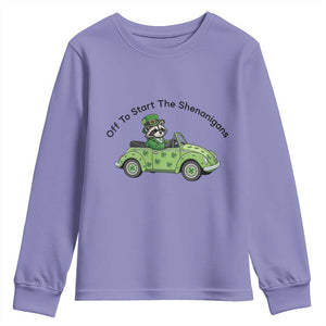 Off To Start The Shenanigans Youth Sweatshirt Funny Irish Raccoon TS12 Violet Print Your Wear