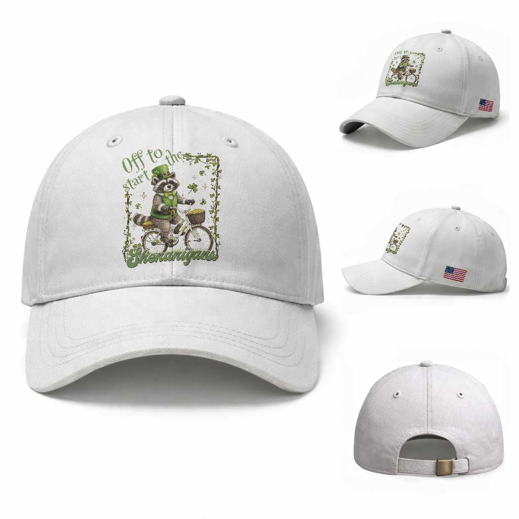 Funny Irish Raccoon Driver Baseball Cap Off To Start The Shenanigans TS12 Baseball Cap Universal Fit White Print Your Wear