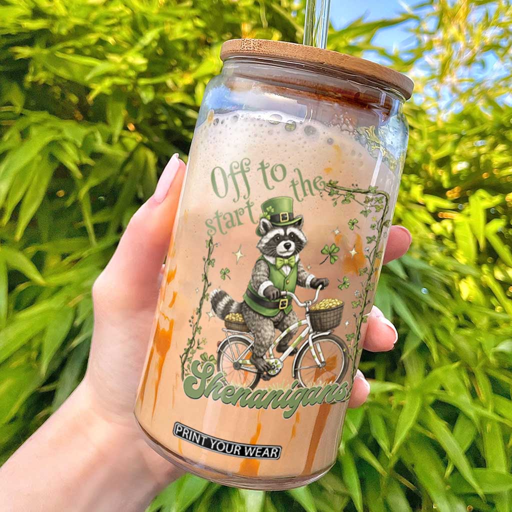 Funny Irish Raccoon Driver Glass Can Off To Start The Shenanigans TS12 White Print Your Wear