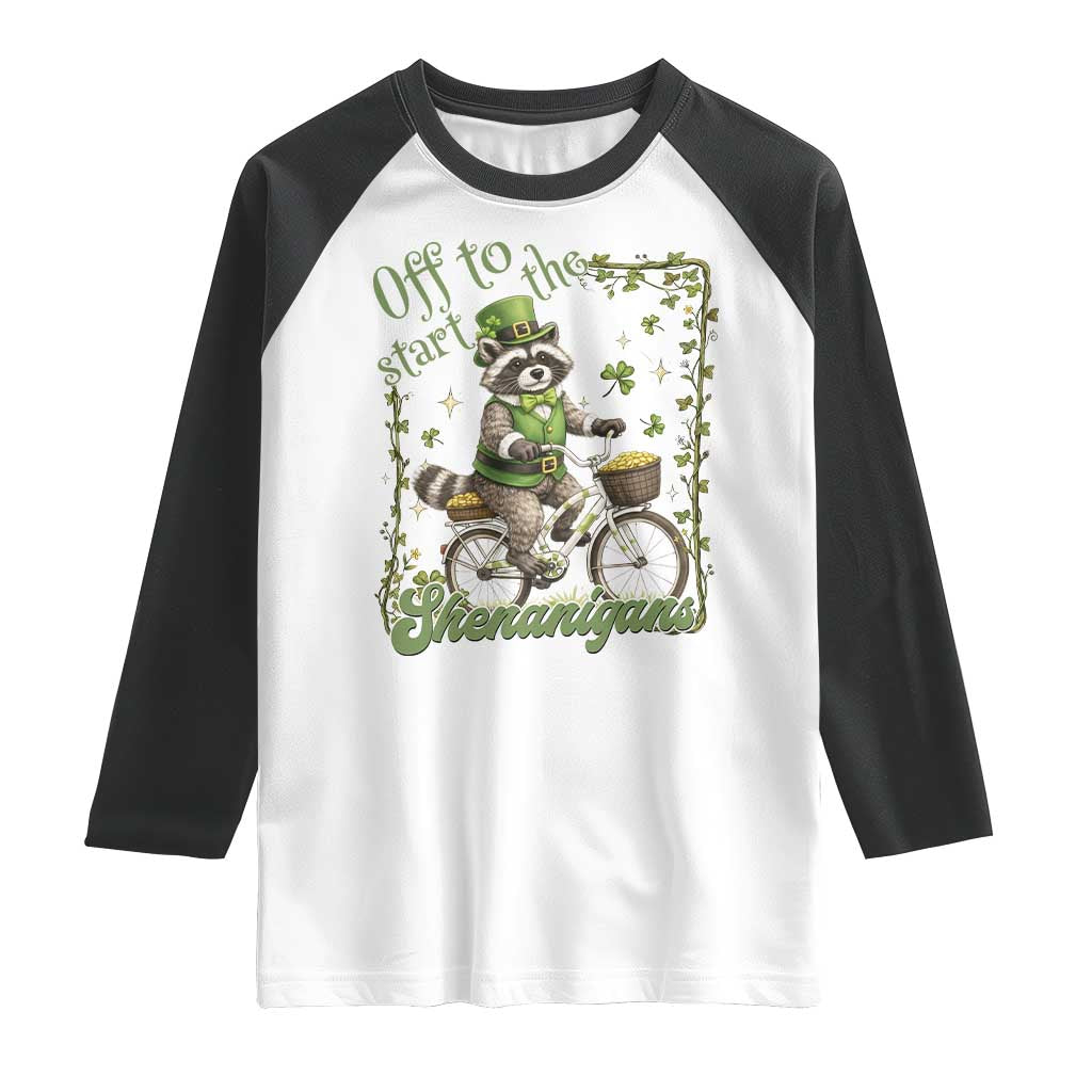 Funny Irish Raccoon Driver Raglan Shirt Off To Start The Shenanigans TS12 White Black Print Your Wear