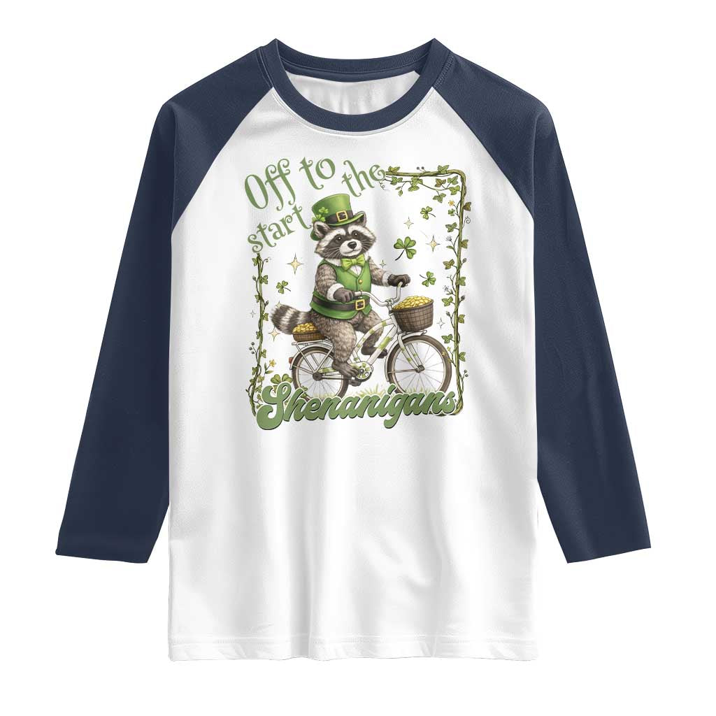 Funny Irish Raccoon Driver Raglan Shirt Off To Start The Shenanigans TS12 White Navy Print Your Wear