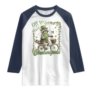 Funny Irish Raccoon Driver Raglan Shirt Off To Start The Shenanigans TS12 White Navy Print Your Wear