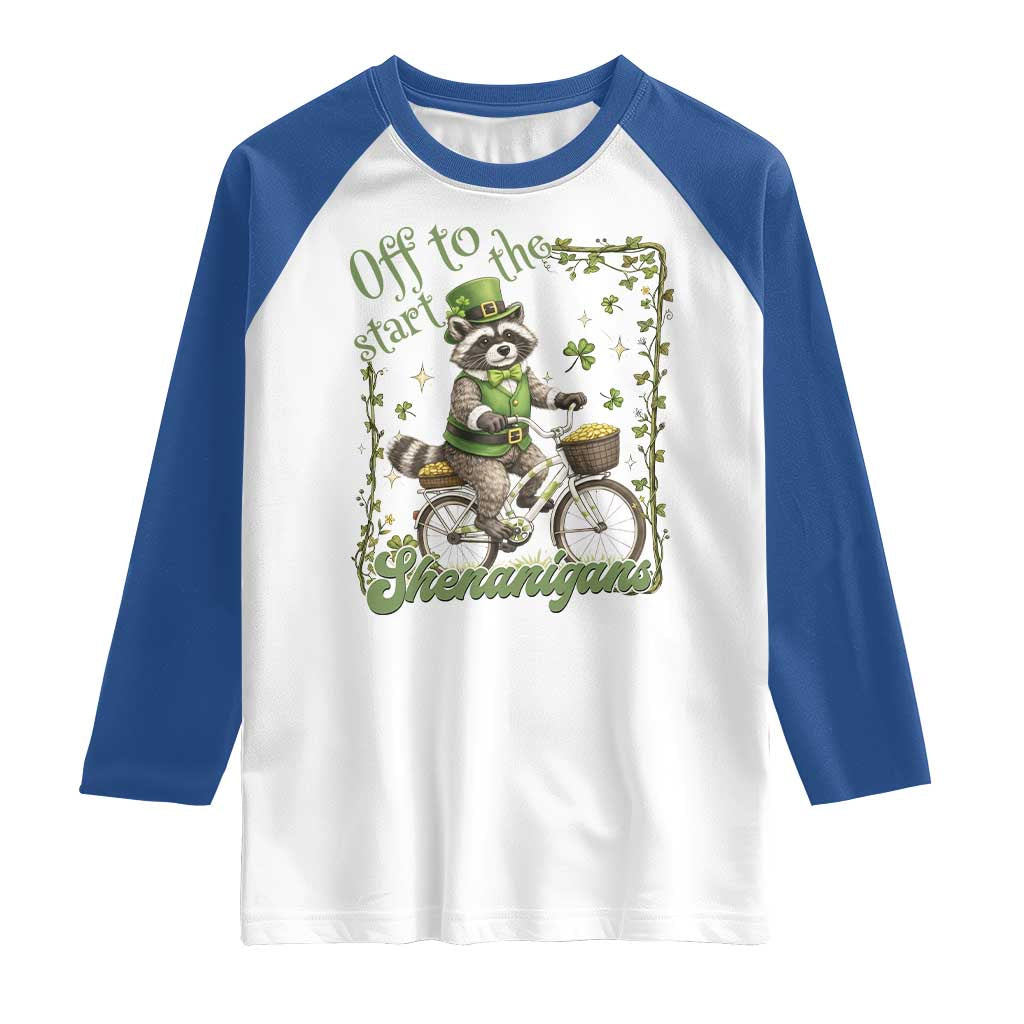 Funny Irish Raccoon Driver Raglan Shirt Off To Start The Shenanigans TS12 White Royal Print Your Wear
