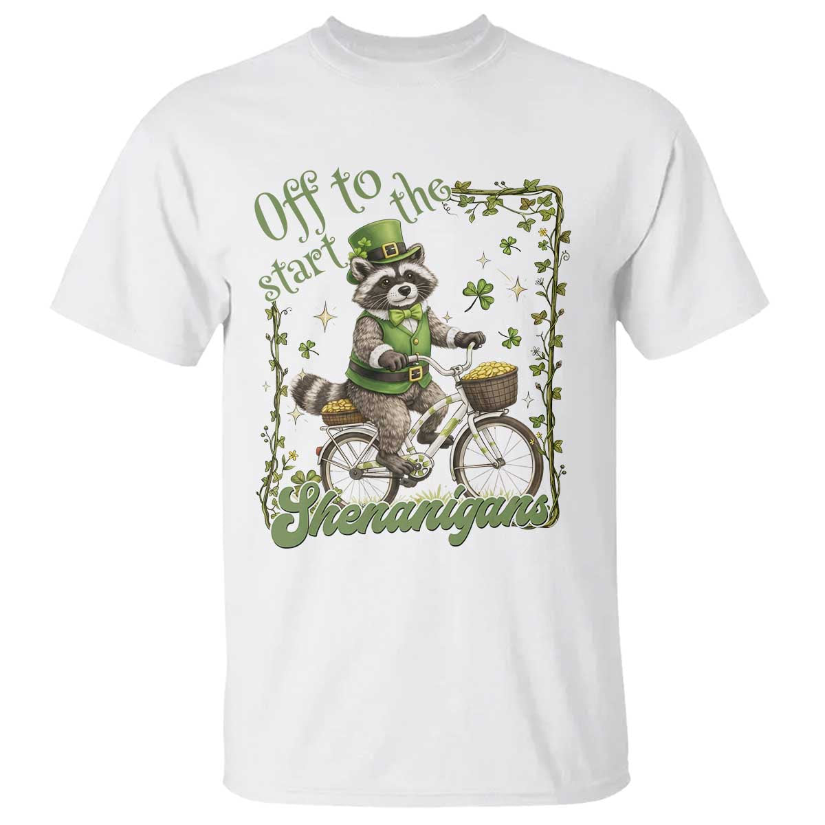 Funny Irish Raccoon Driver T Shirt Off To Start The Shenanigans TS12 White Print Your Wear