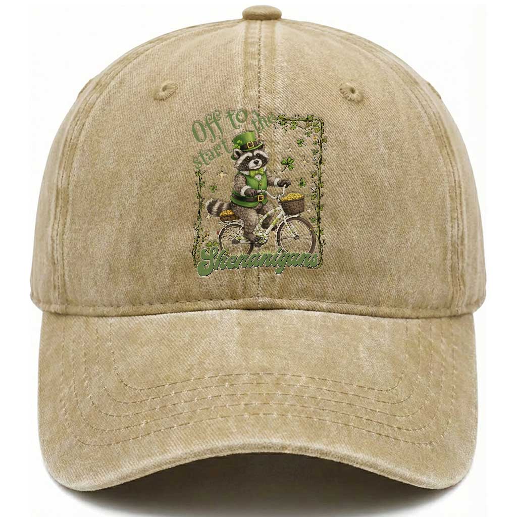 Funny Irish Raccoon Driver Washed Cotton Baseball Cap Off To Start The Shenanigans TS12 Print Your Wear