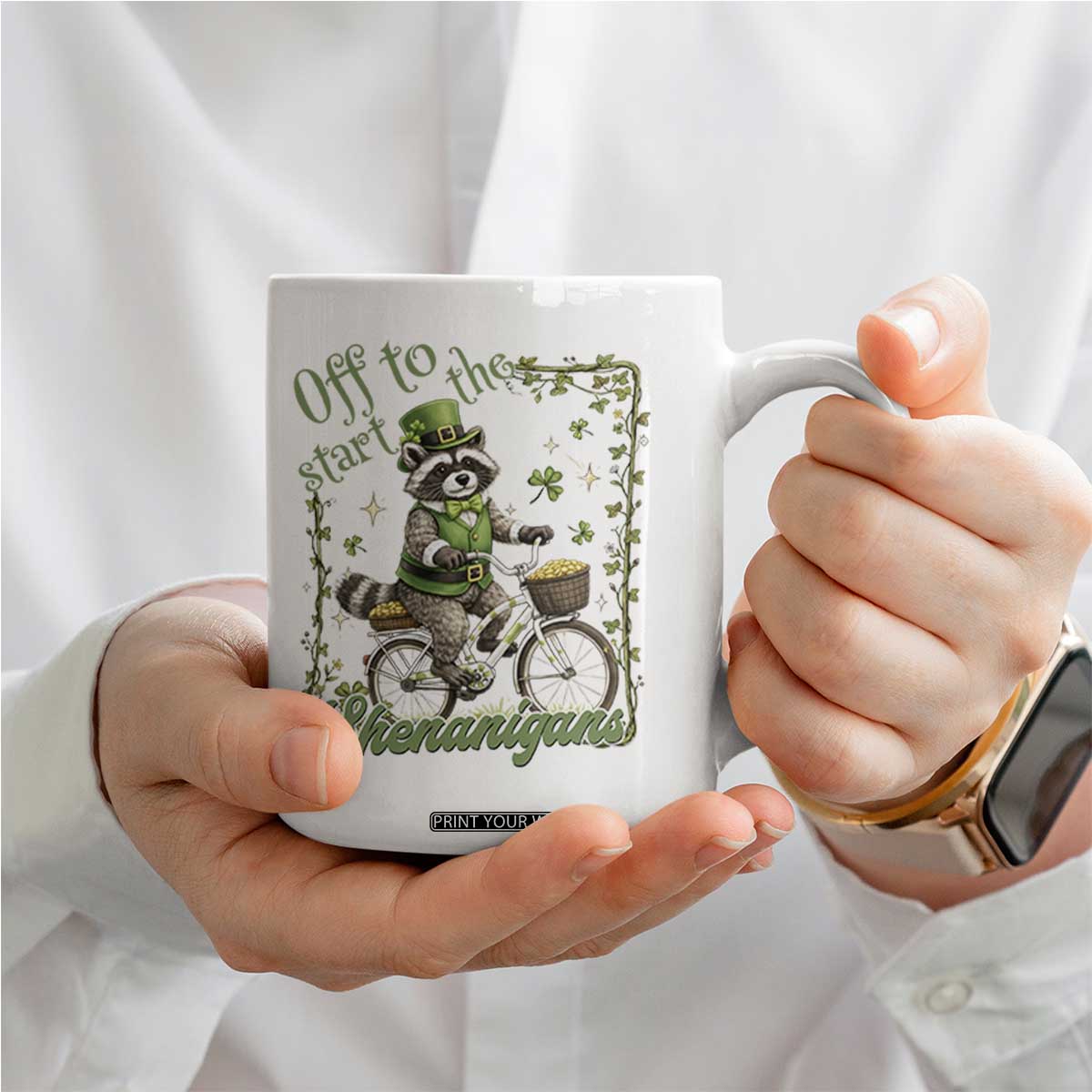 Funny Irish Raccoon Driver Coffee Mug Off To Start The Shenanigans TS12 Print Your Wear