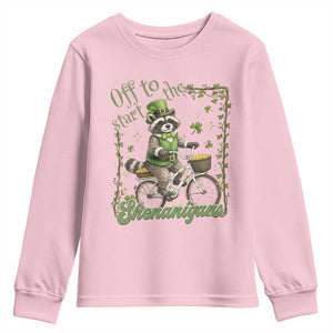 Funny Irish Raccoon Driver Youth Sweatshirt Off To Start The Shenanigans TS12 Light Pink Print Your Wear