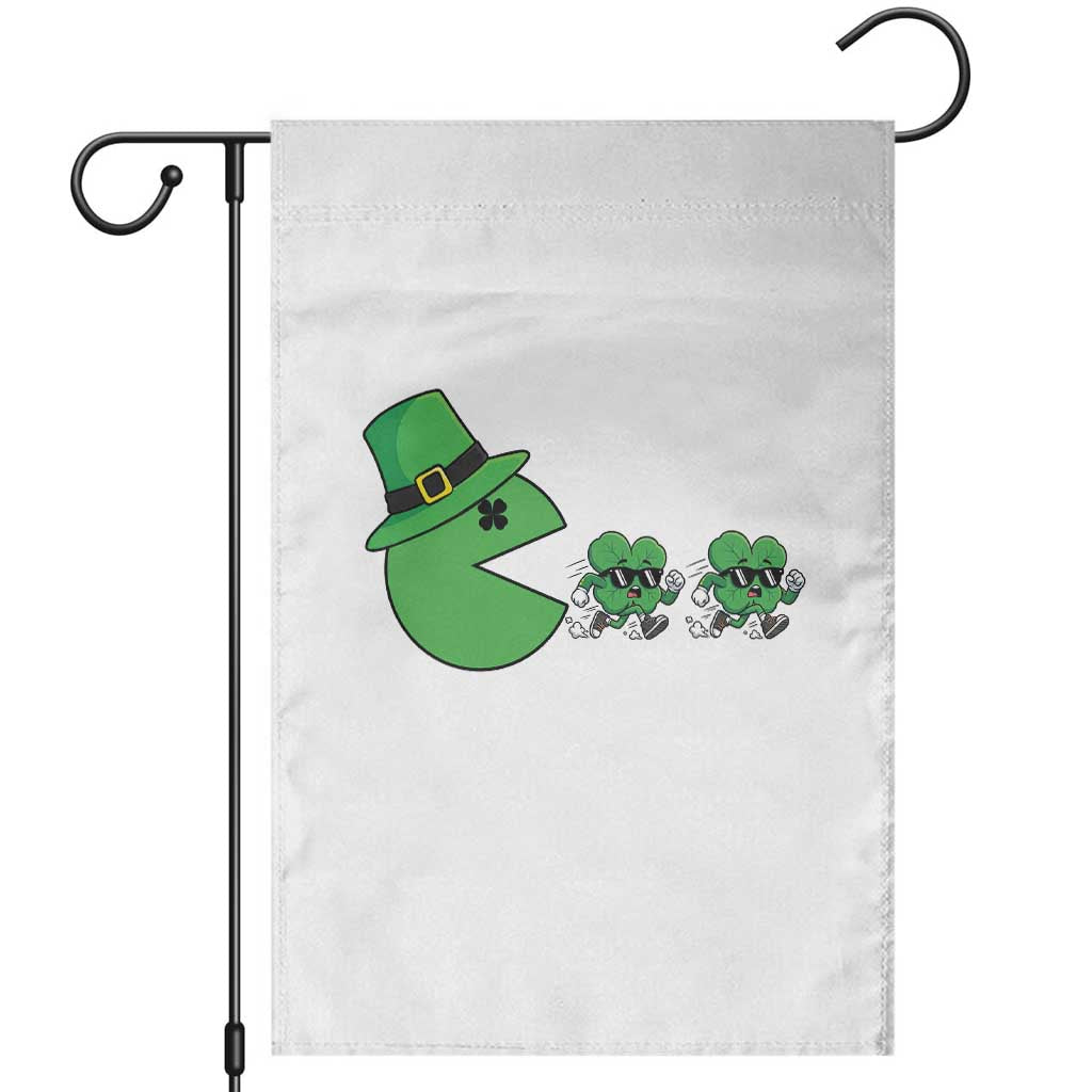 St Patricks Day Retro Gamer Eating Shamrock Lucky Gift Garden Flag TS12 White Print Your Wear
