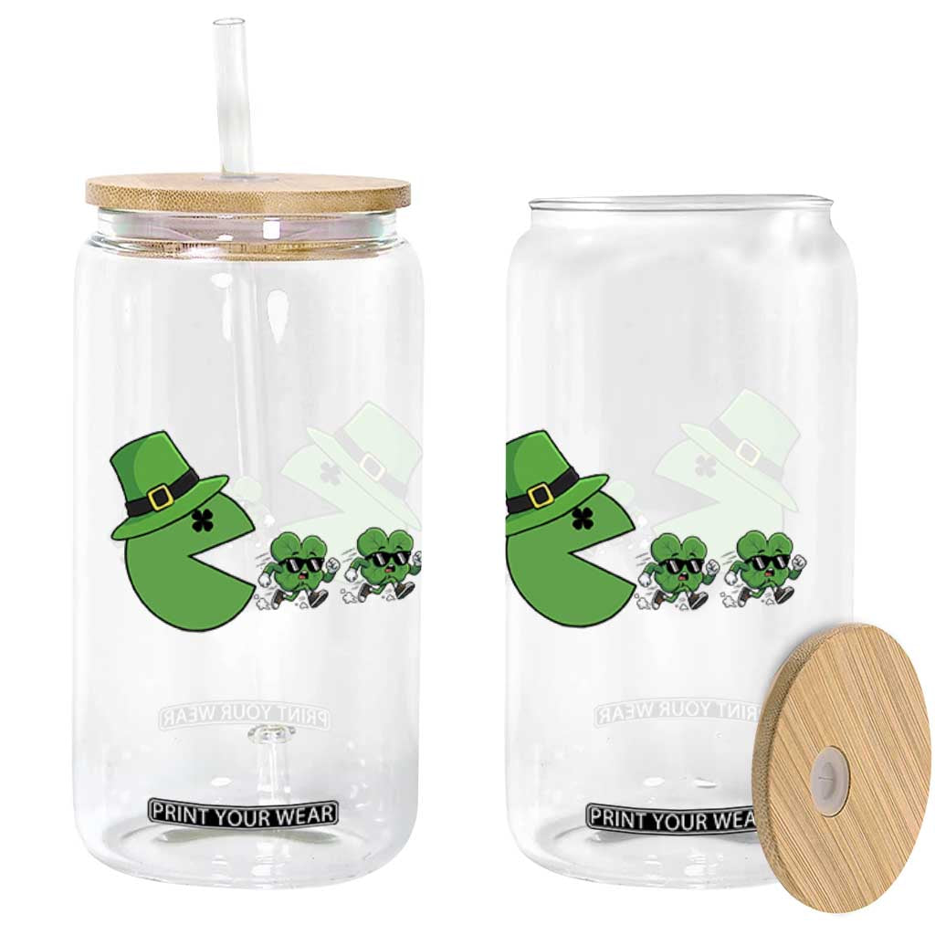 St Patricks Day Retro Gamer Eating Shamrock Lucky Gift Glass Can TS12 Print Your Wear