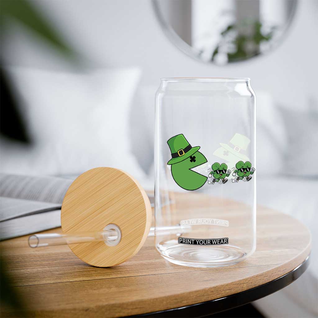 St Patricks Day Retro Gamer Eating Shamrock Lucky Gift Glass Can TS12 Print Your Wear