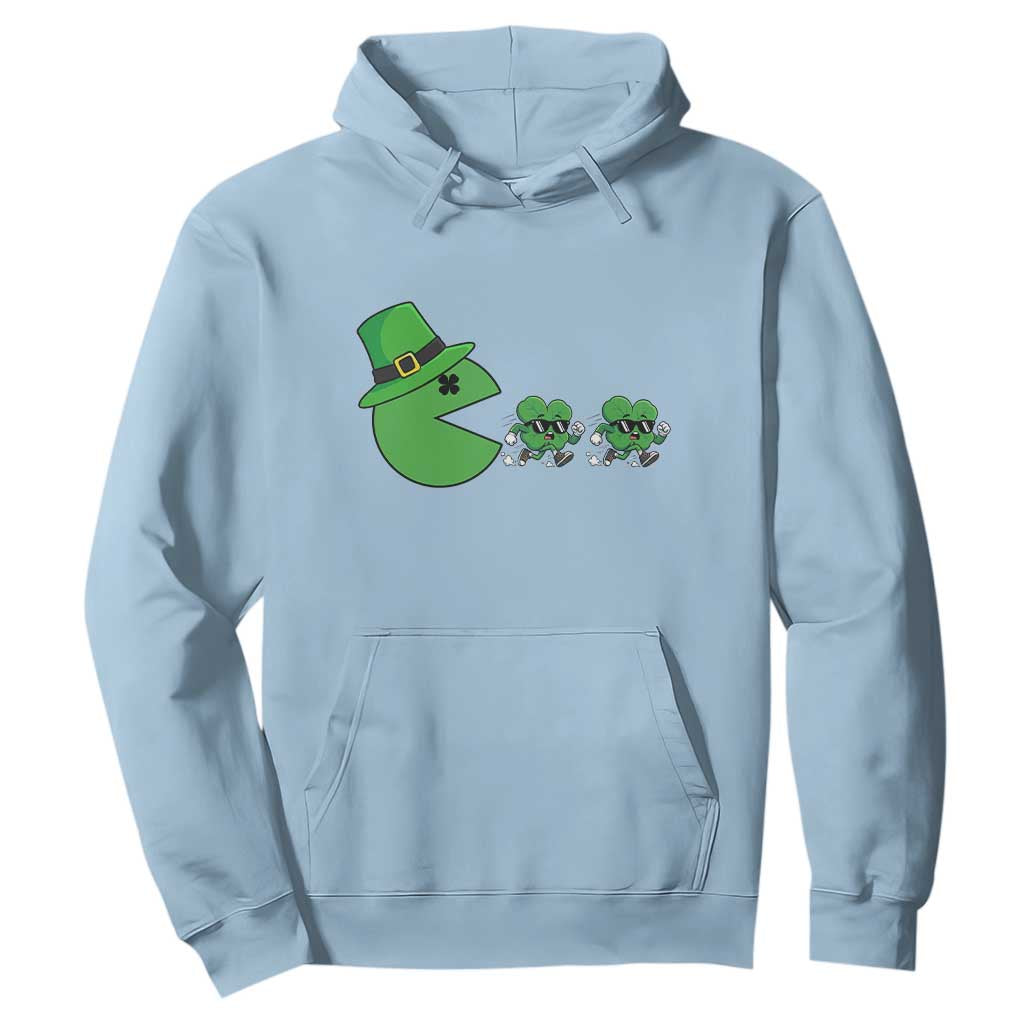 St Patricks Day Retro Gamer Eating Shamrock Lucky Gift Hoodie TS12 Light Blue Print Your Wear